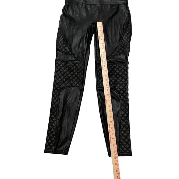 Spanx Quilted Faux Leather Shiny Moto Leggings Women's Size Large Black - Picture 12 of 13